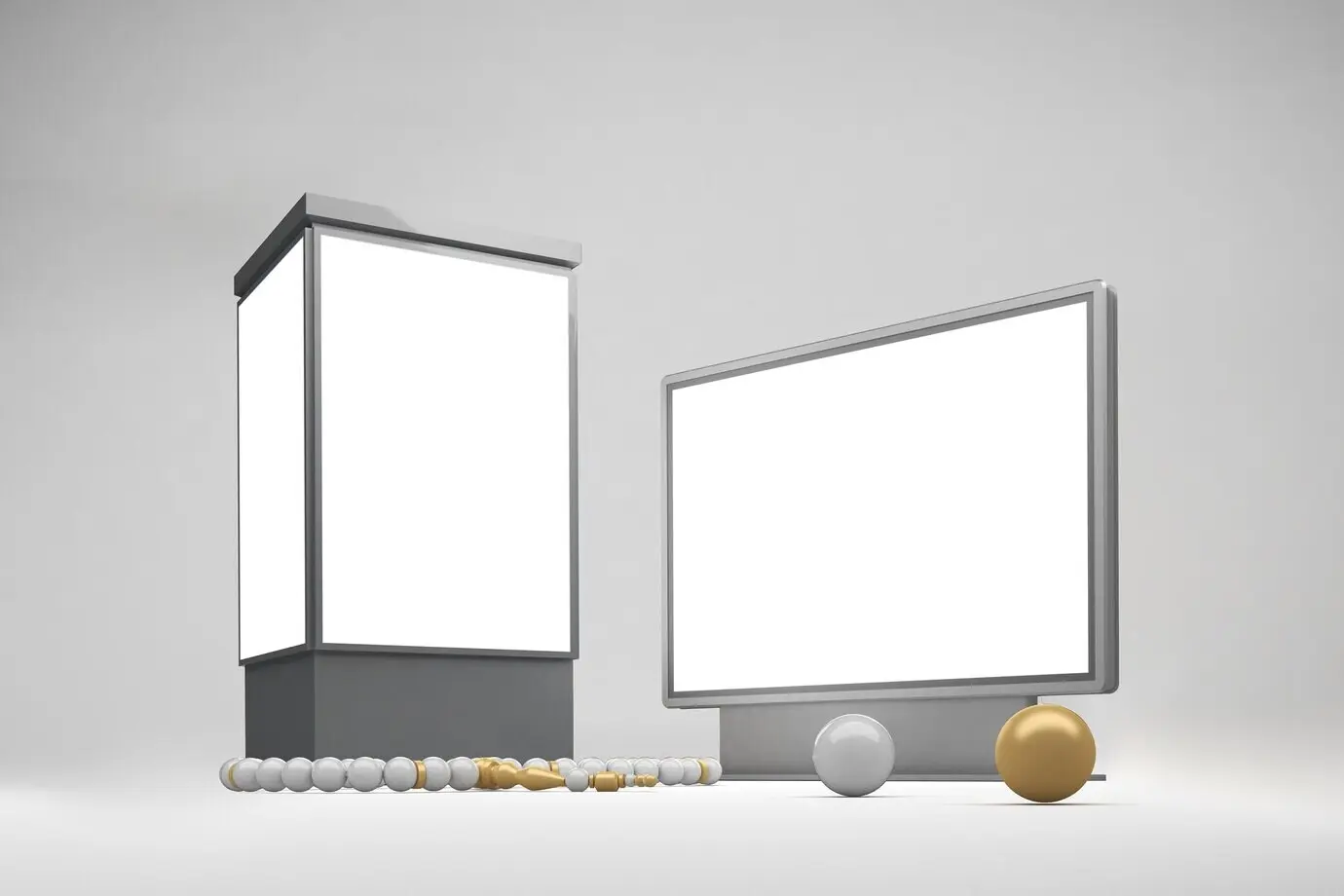 Seitliche Perspektive von Eid-Straßenwerbetafeln vor weißem Hintergrund.